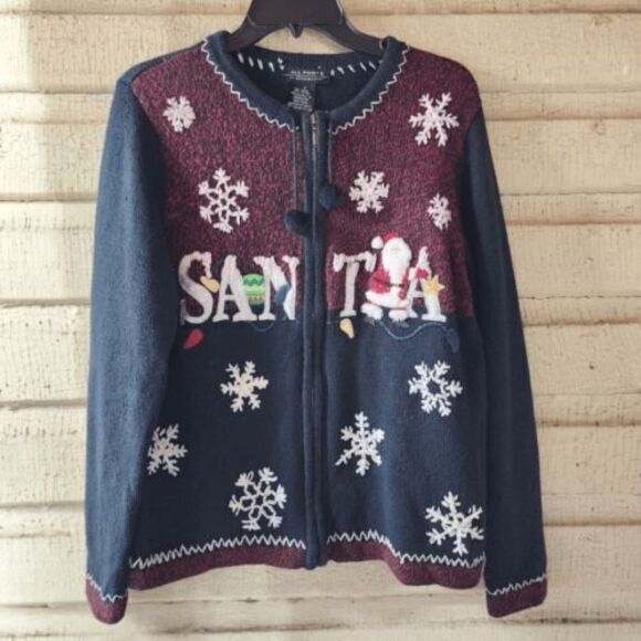 Womens Santa‎ zip up sweater size Medium - Picture 1 of 10